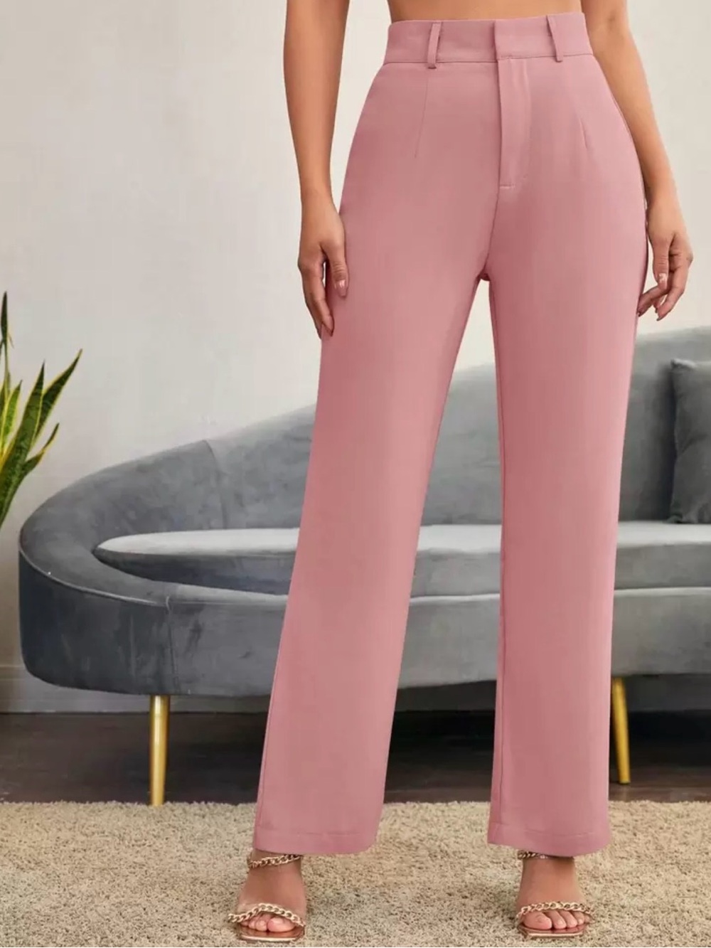 High-Waist Wide-Leg Pants in Dusty Pink